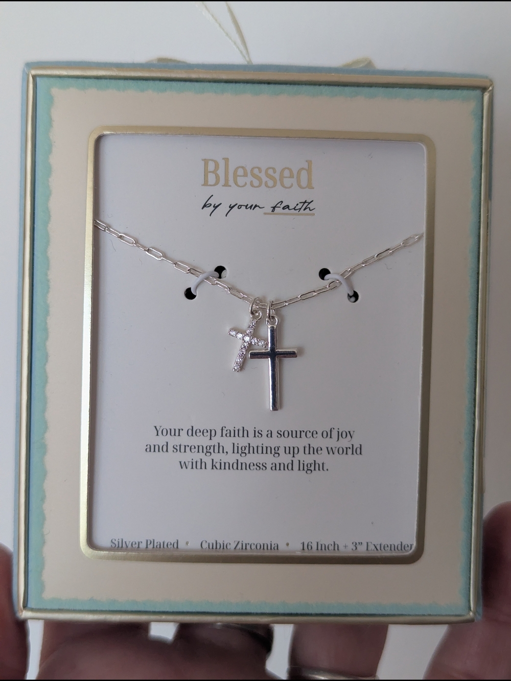 Cross Necklace With Cubic Zirconia - Silver Plated